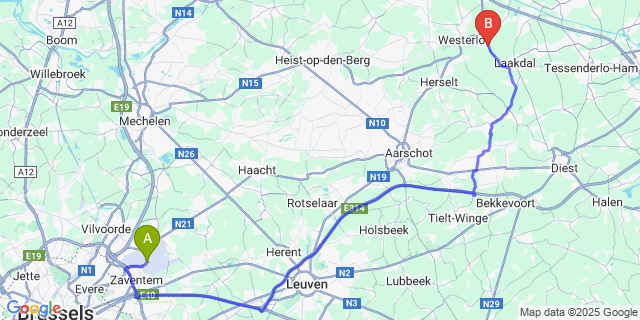 Map: Brussels Zaventem Airport (BRU) to Varendonk