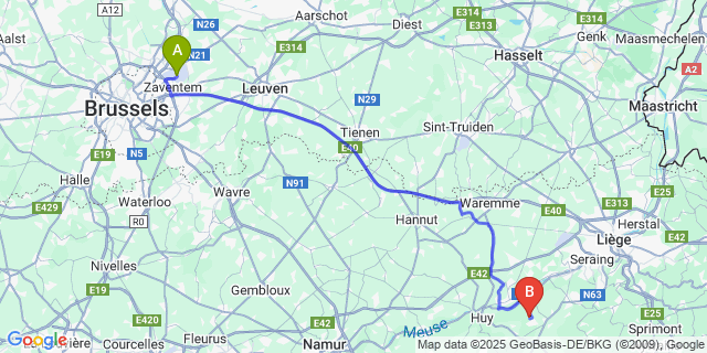 Map: Brussels Zaventem Airport (BRU) to Villers-Le-Temple
