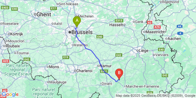 Map: Brussels Zaventem Airport (BRU) to Virinal-Samme