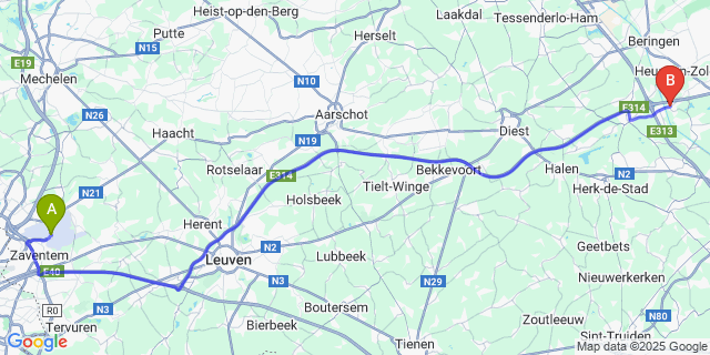 Map: Brussels Zaventem Airport (BRU) to Viversel