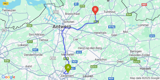 Map: Brussels Zaventem Airport (BRU) to Vlimmeren