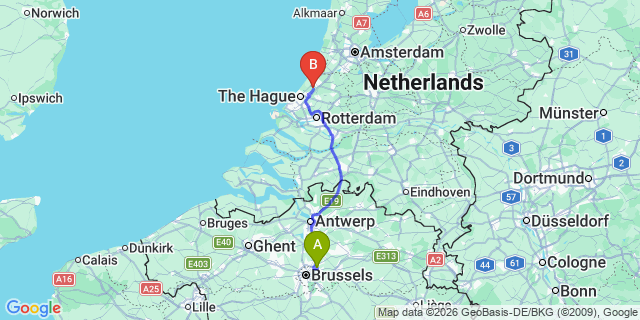 Map: Brussels Zaventem Airport (BRU) to Voorschoten