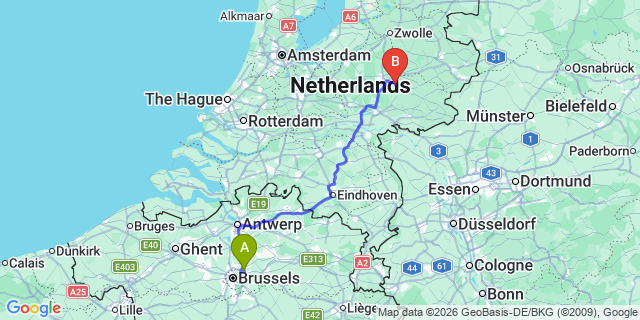 Map: Brussels Zaventem Airport (BRU) to Voorst
