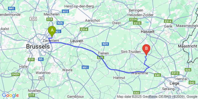 Map: Brussels Zaventem Airport (BRU) to Voort