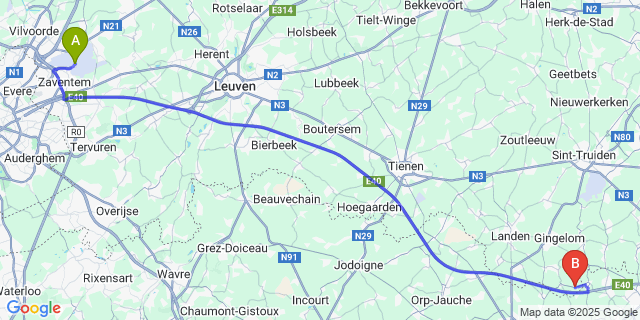 Map: Brussels Zaventem Airport (BRU) to Vorsen
