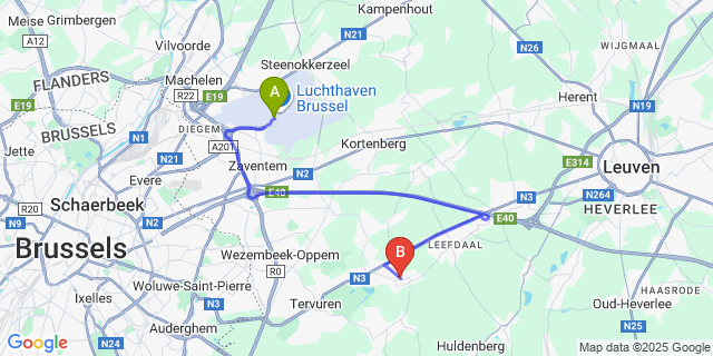 Map: Brussels Zaventem Airport (BRU) to Vossem