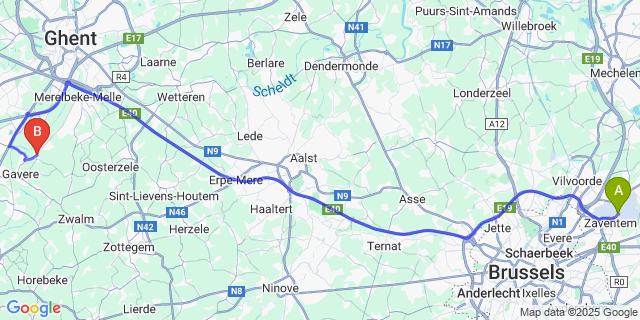 Map: Brussels Zaventem Airport (BRU) to Vurste
