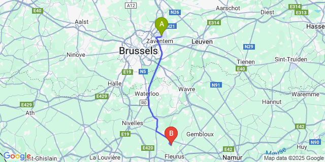 Map: Brussels Zaventem Airport (BRU) to Wagnelée