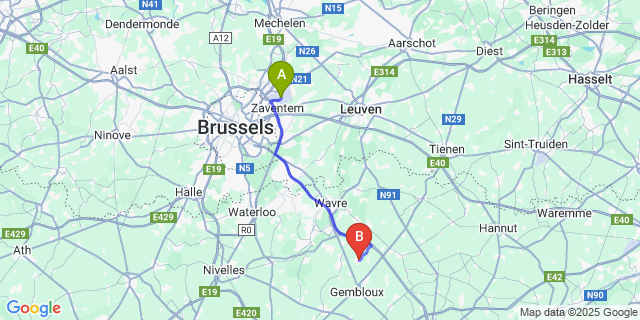 Map: Brussels Zaventem Airport (BRU) to Walhain