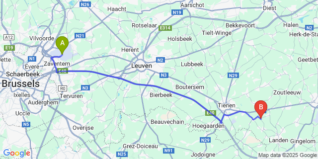 Map: Brussels Zaventem Airport (BRU) to Wange