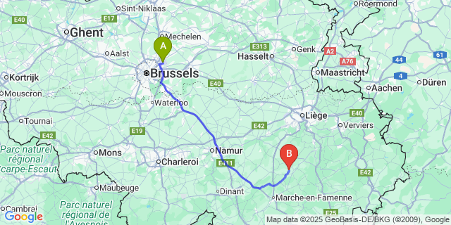 Map: Brussels Zaventem Airport (BRU) to Warre