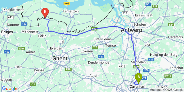 Map: Brussels Zaventem Airport (BRU) to Waterland-Oudeman