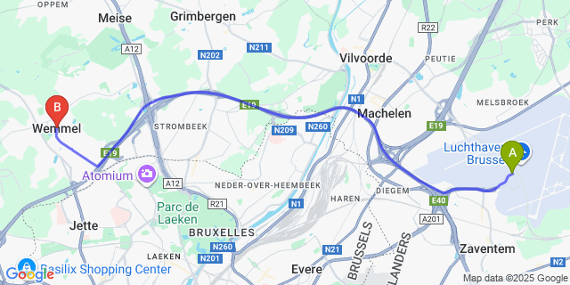 Map: Brussels Zaventem Airport (BRU) to Wemmel