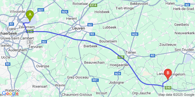 Map: Brussels Zaventem Airport (BRU) to Wezeren
