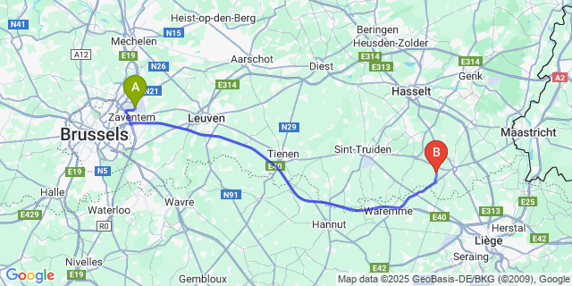 Map: Brussels Zaventem Airport (BRU) to Widooie