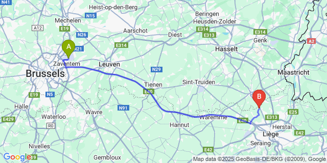 Map: Brussels Zaventem Airport (BRU) to Wihogne