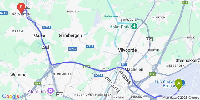 Map: Brussels Zaventem Airport (BRU) to Wolvertem
