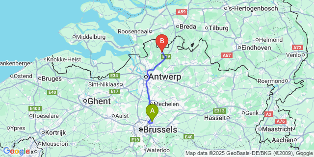 Map: Brussels Zaventem Airport (BRU) to Wuustwezel