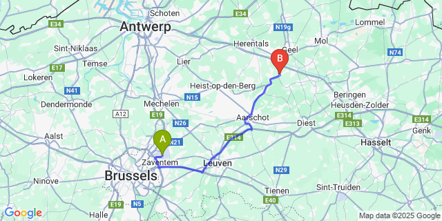 Map: Brussels Zaventem Airport (BRU) to Zammel