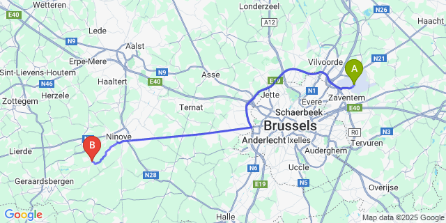 Map: Brussels Zaventem Airport (BRU) to Zandbergen