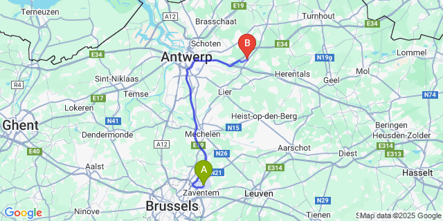 Map: Brussels Zaventem Airport (BRU) to Zandhoven
