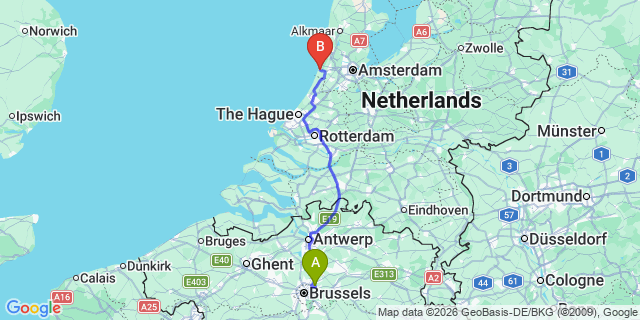 Map: Brussels Zaventem Airport (BRU) to Zandvoort