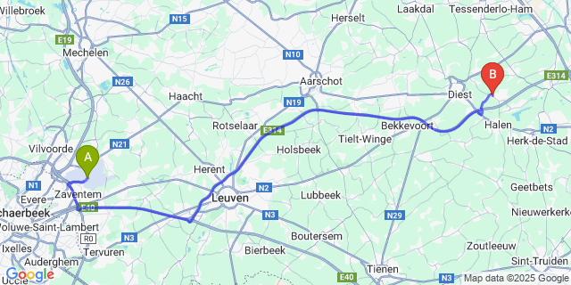 Map: Brussels Zaventem Airport (BRU) to Zelem