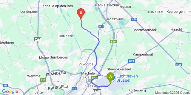 Map: Brussels Zaventem Airport (BRU) to Zemst-Laar