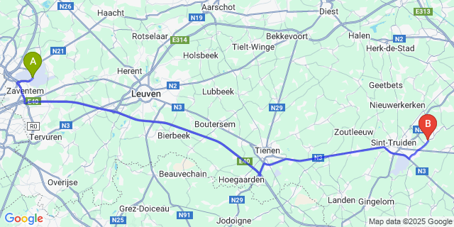 Map: Brussels Zaventem Airport (BRU) to Zepperen