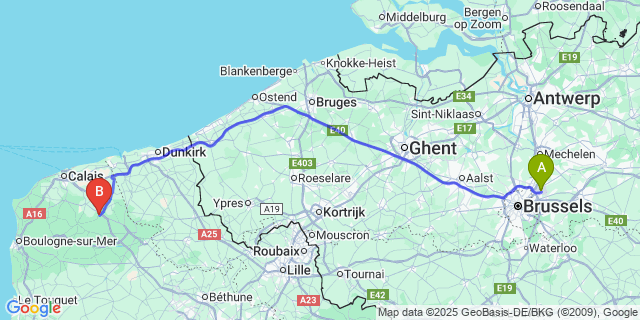 Map: Brussels Zaventem Airport (BRU) to Zouafques