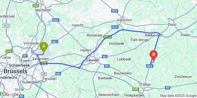 Map: Brussels Zaventem Airport (BRU) to Zuurbemde