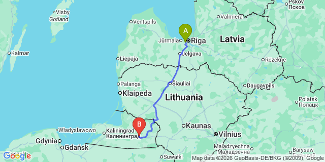 Map: Riga Airport (RIX) to Kuldīga