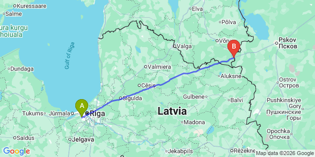 Map: Riga Airport (RIX) to Luhamaa