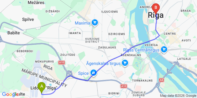 Map: Riga Airport (RIX) to Rīga