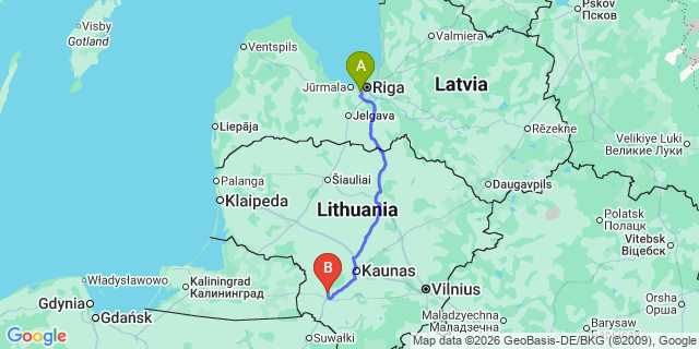 Map: Riga Airport (RIX) to Šiauliai