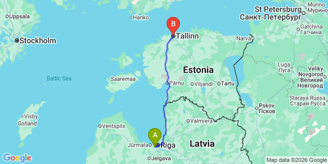 Map: Riga Airport (RIX) to Tallin city (all areas)
