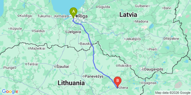 Map: Riga Airport (RIX) to Utena