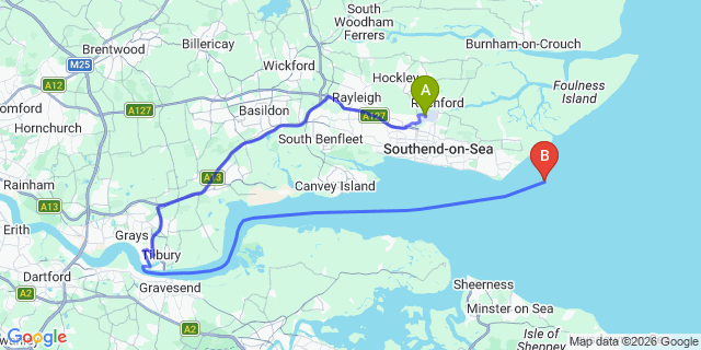 Map: London Southend Airport (SEN) to Fakenham