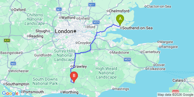 Map: London Southend Airport (SEN) to Hassocks