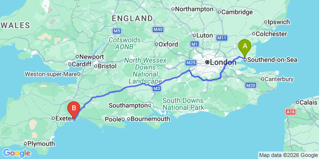 Map: London Southend Airport (SEN) to Seaton