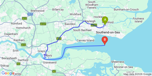 Map: London Southend Airport (SEN) to Swaffham