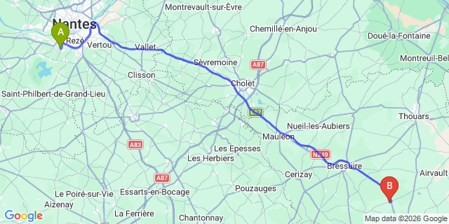Map: Nantes Airport (NTE) to Amailloux