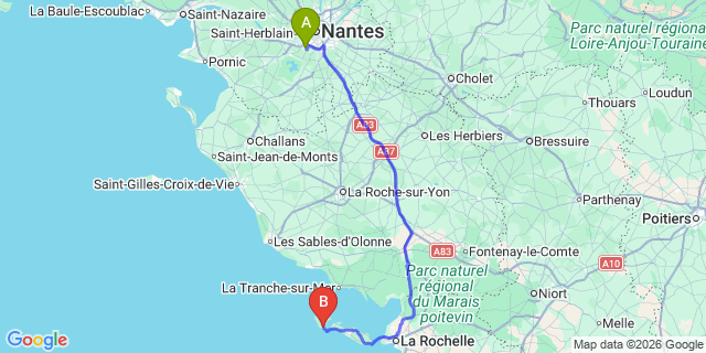 Map: Nantes Airport (NTE) to Ars-en-R