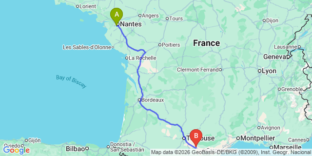 Map: Nantes Airport (NTE) to B