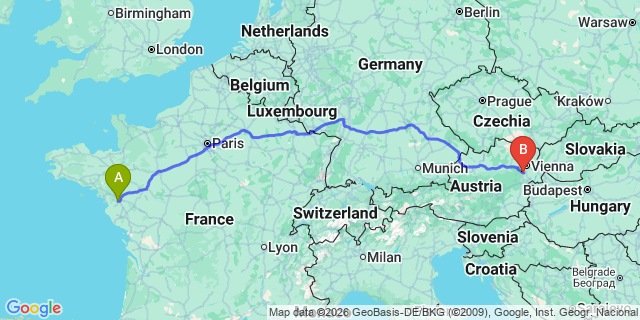 Map: Nantes Airport (NTE) to Baden