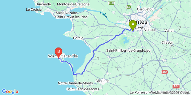 Map: Nantes Airport (NTE) to Bressuire 85740