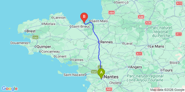 Map: Nantes Airport (NTE) to Camping Chateau de Galinee