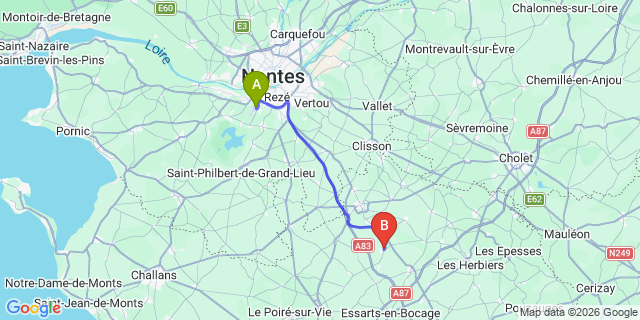 Map: Nantes Airport (NTE) to Chavagnes-en-Paillers