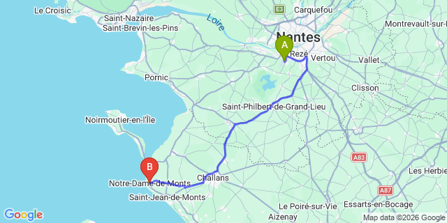 Map: Nantes Airport (NTE) to Notre-Dame-de-Monts
