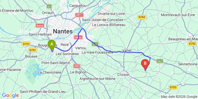 Map: Nantes Airport (NTE) to Saint-Crespin-sur-Moine